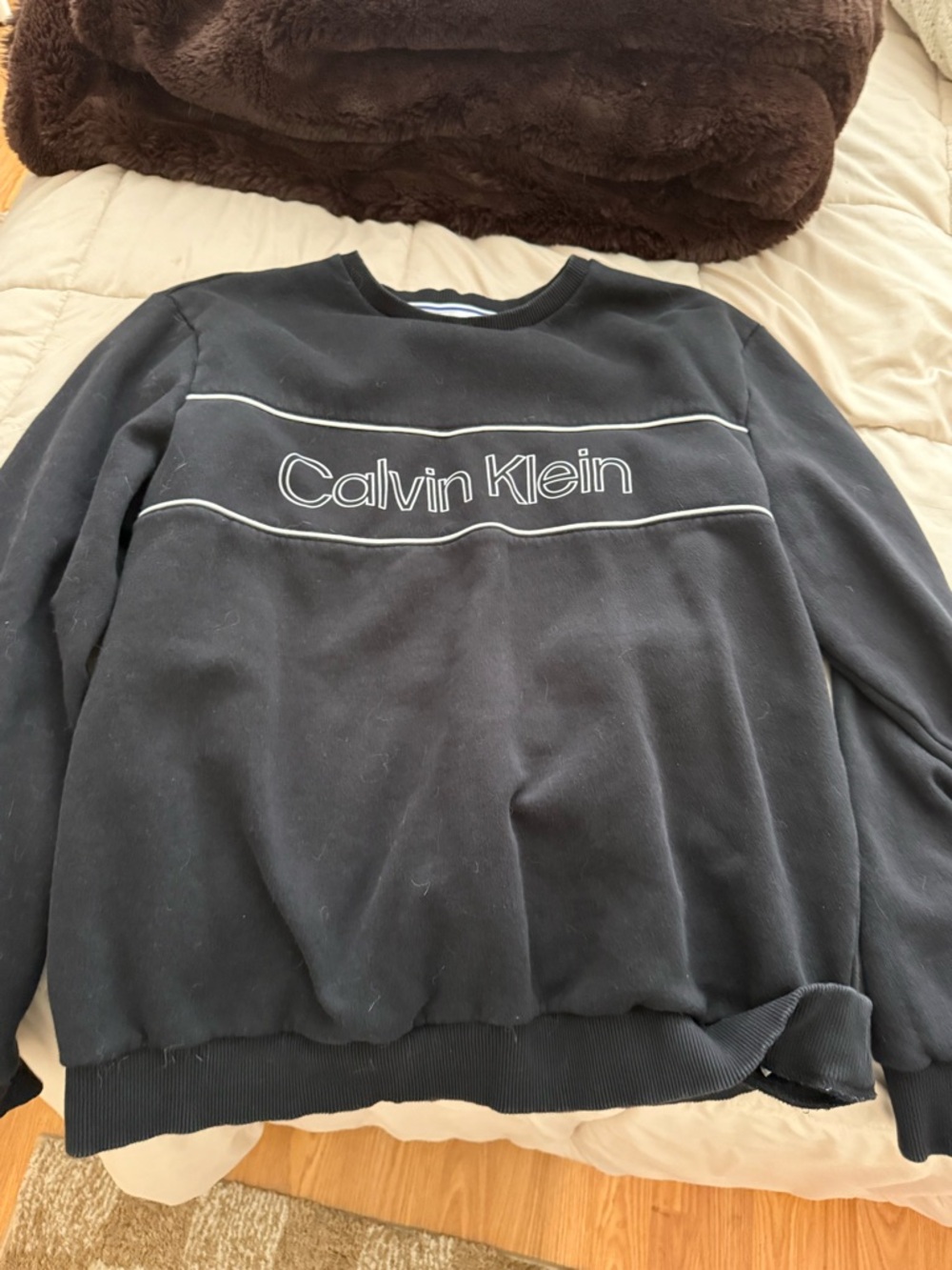 Calvin Klein Black Crewneck Sweater with White Logo Piping